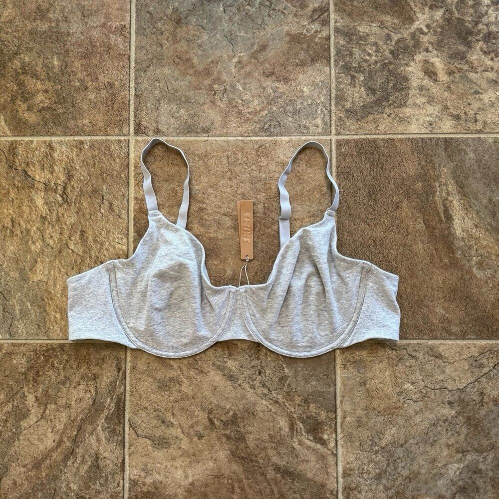 Skims Cotton Jersey T-shirt Bra Light Heather Grey Size 44D